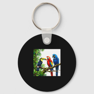 Parrots tropical birds hawaii beach party summer keychain