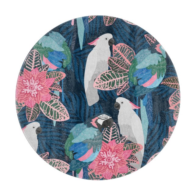 Parrots Tropical: Vintage Seamless Pattern Cutting Board (Front)