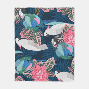 Parrots Tropical: Vintage Seamless Pattern Fleece Blanket