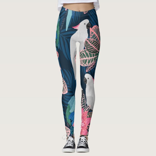 Parrots Tropical: Vintage Seamless Pattern Leggings (Front)