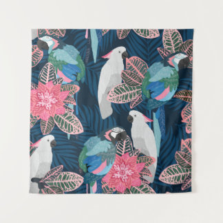 Parrots Tropical: Vintage Seamless Pattern Tapestry