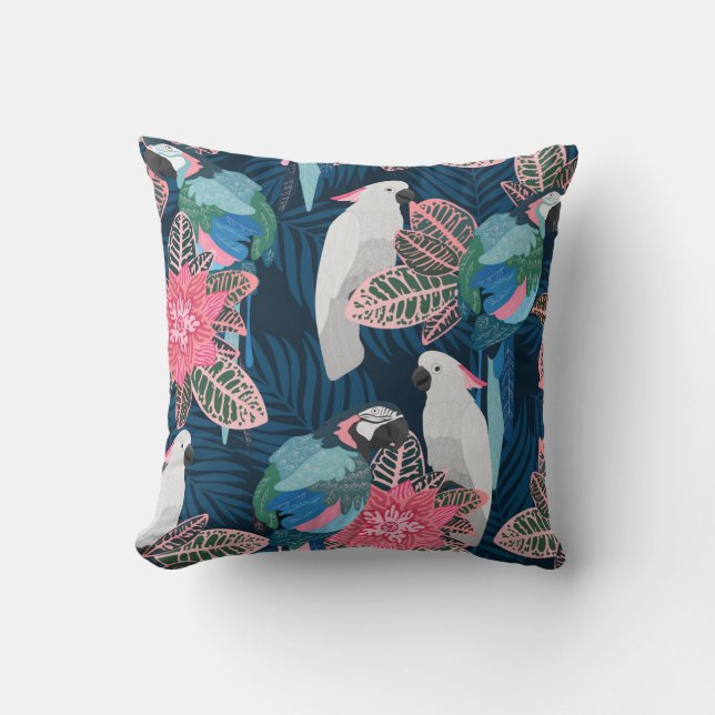 Parrots Tropical: Vintage Seamless Pattern Throw Pillow (Front)