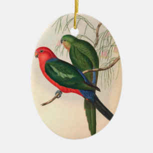 Parrots, Vintage, Bird Illustration, Bohemian Ceramic Ornament