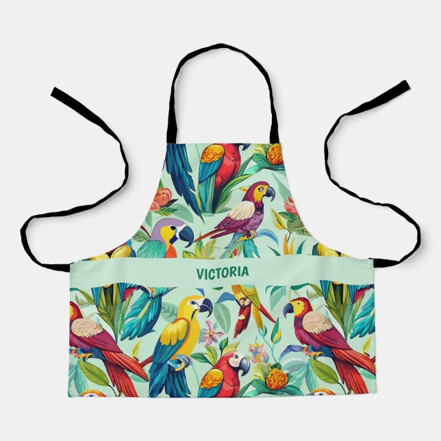 Parrots Watercolor Custom Pattern Apron (Front)
