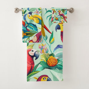 Parrots Watercolor Custom Pattern Bath Towel Set