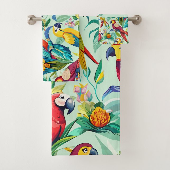 Parrots Watercolor Custom Pattern Bath Towel Set (Insitu)
