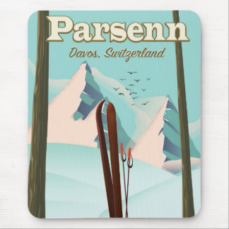 Parsenn Switzerland ski travel poster. Mouse Pad