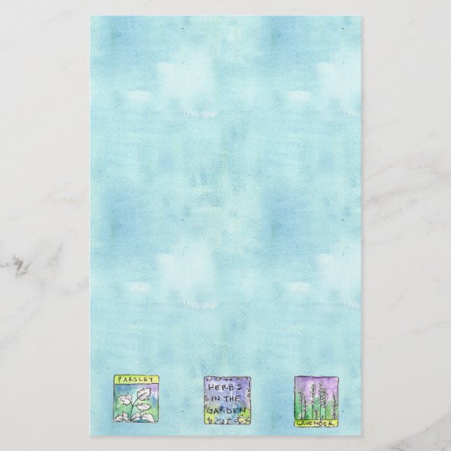 Parsley Herb Garden Illustration Blue Watercolor Stationery (Front)