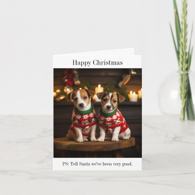 Parson Jack Russell Puppies Christmas Card (Front)