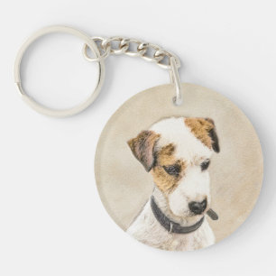 Parson Jack Russell Terrier Painting 2 Dog Art Keychain