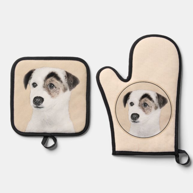 Parson Jack Russell Terrier Painting Pet Dog Art Oven Mitt & Pot Holder Set (Front)