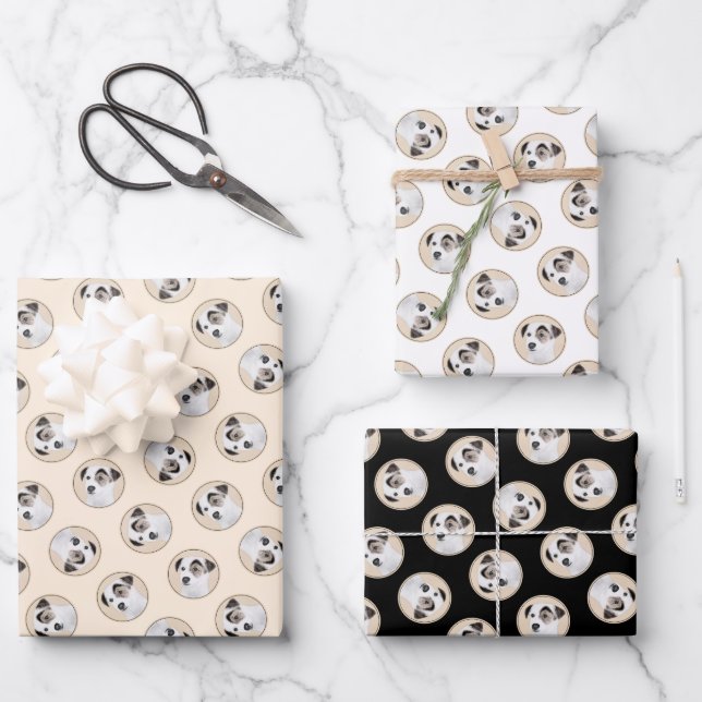 Parson Jack Russell Terrier Painting Pet Dog Art Wrapping Paper Sheet (Front)