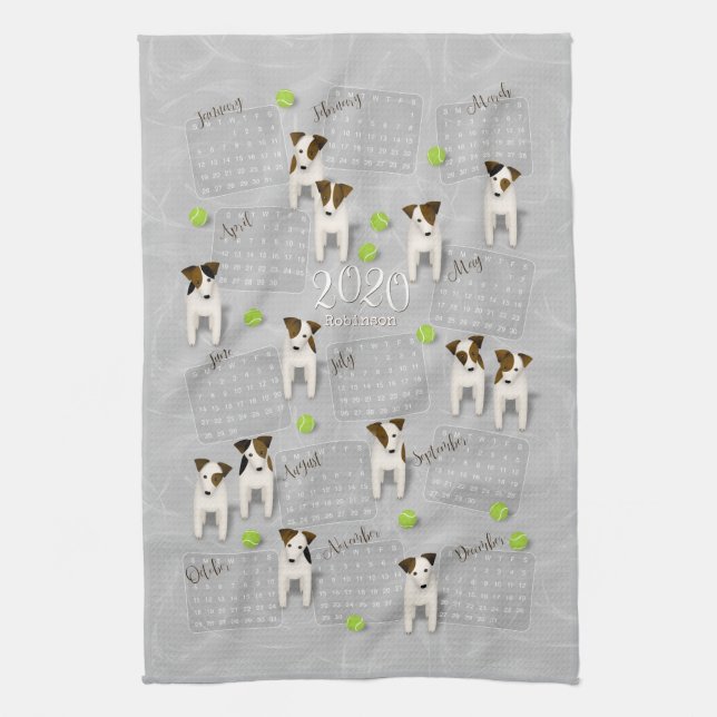 Parson Jack Russell Terriers grey 2020 calendar Kitchen Towel (Vertical)