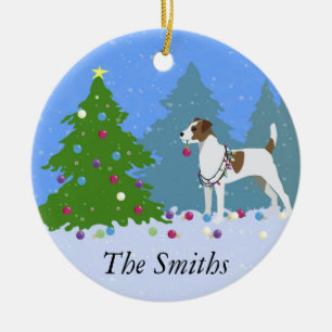 Parson Russell Terrier Decorating Christmas Tree Ceramic Ornament