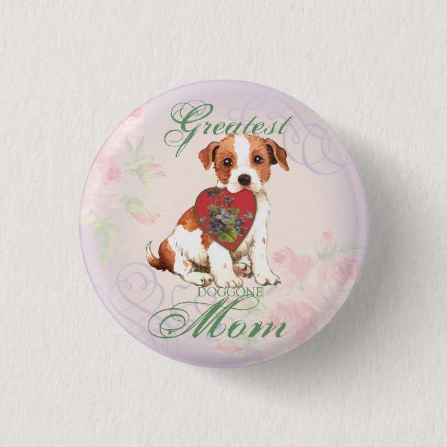 Parson Russell Terrier Heart Mom 1 Inch Round Button (Front)