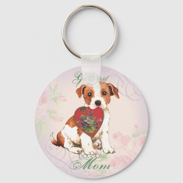 Parson Russell Terrier Heart Mom Keychain (Front)