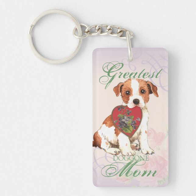 Parson Russell Terrier Heart Mom Keychain (Front)