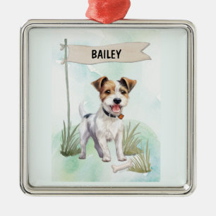 Parson Russell Terrier Watercolor Personalized Dog Metal Ornament