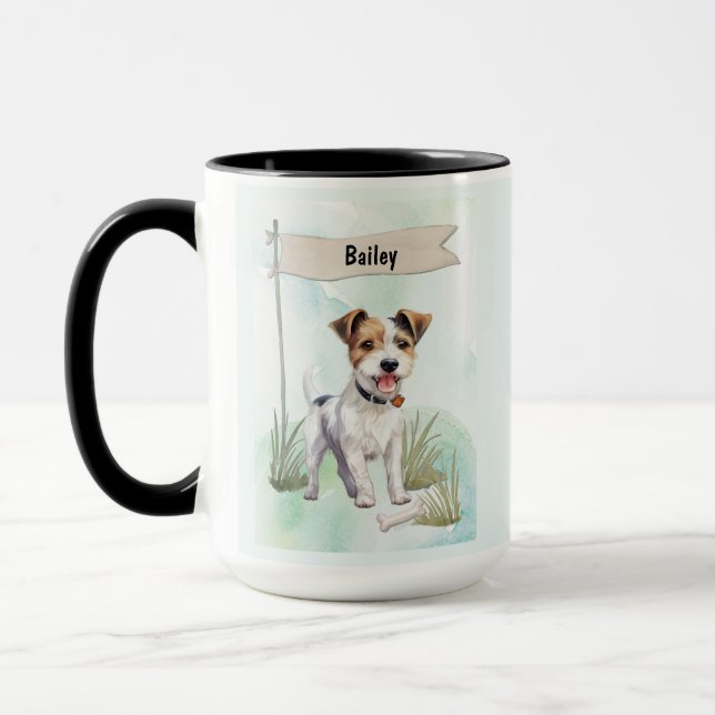 Parson Russell Terrier Watercolor Personalized Dog Mug (Left)