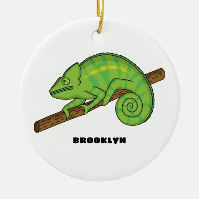 Parson's chameleon illustration ceramic ornament (Front)