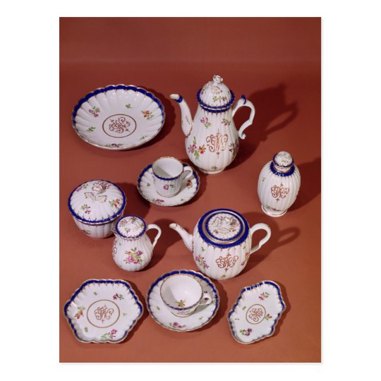 Part of a Worcester monogrammed tea service Postcard