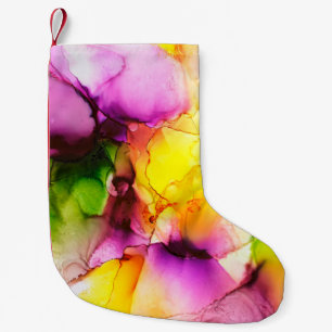 Part of alcohol ink painting, macro photo, abstrac small christmas stocking