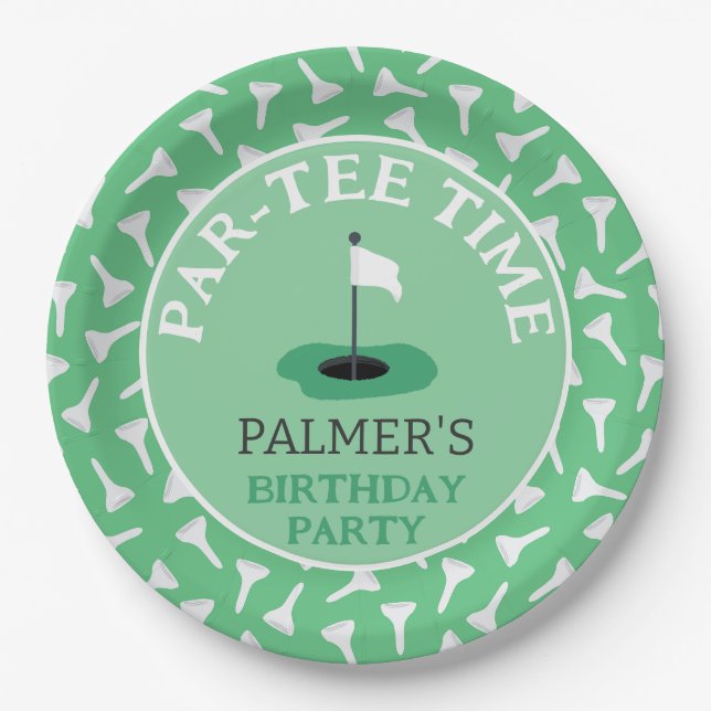 Partee Time Golfing Birthday Party Paper Plate (Front)