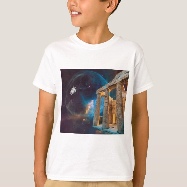 Parthenon Acropolis Greece Meets Space T-Shirt (Front)