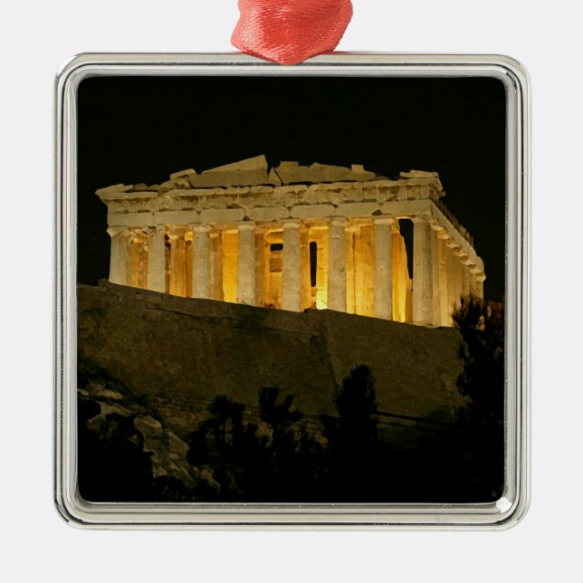 Parthenon at Night Metal Ornament (Front)