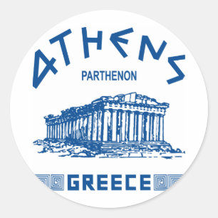 Parthenon - Athens - Greek (blue) Classic Round Sticker
