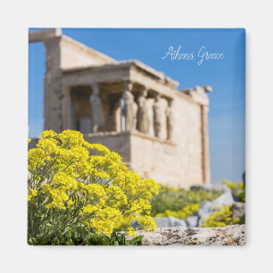 Parthenon temple with spring flowers magnet