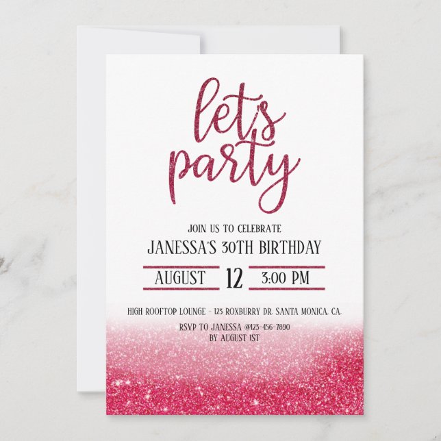 PARTI ADULTE, INVITATION PARTIES SCINTILLANT, ROSE (Devant)