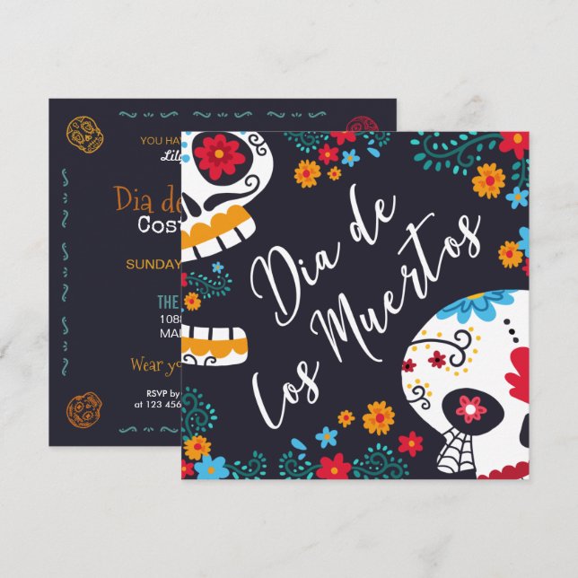 Parti coloré Dia de los Muertos| Invitation (Devant / Derrière)