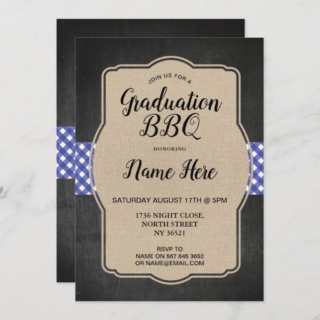 Parti de la graduation BBQ Invitation Bleu En vich (Devant / Derrière)