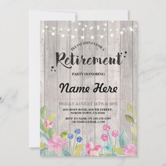 Parti de la retraite Invitation floral de bois ret (Devant)