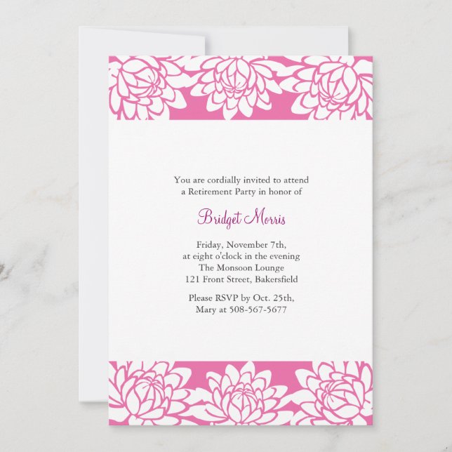 Parti de la retraite rose Invitation moderne et fl (Devant)