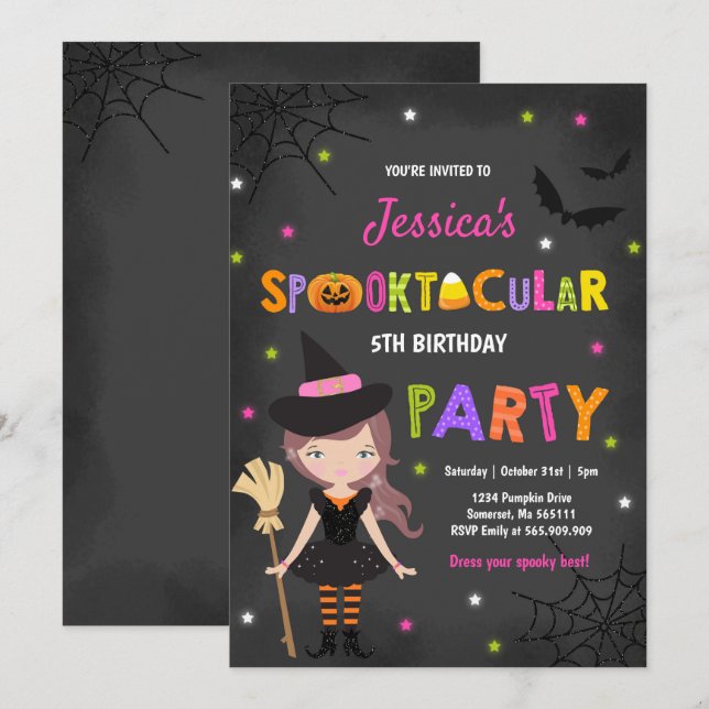 Parti de la sorcière Invitation d'Halloween (Devant / Derrière)