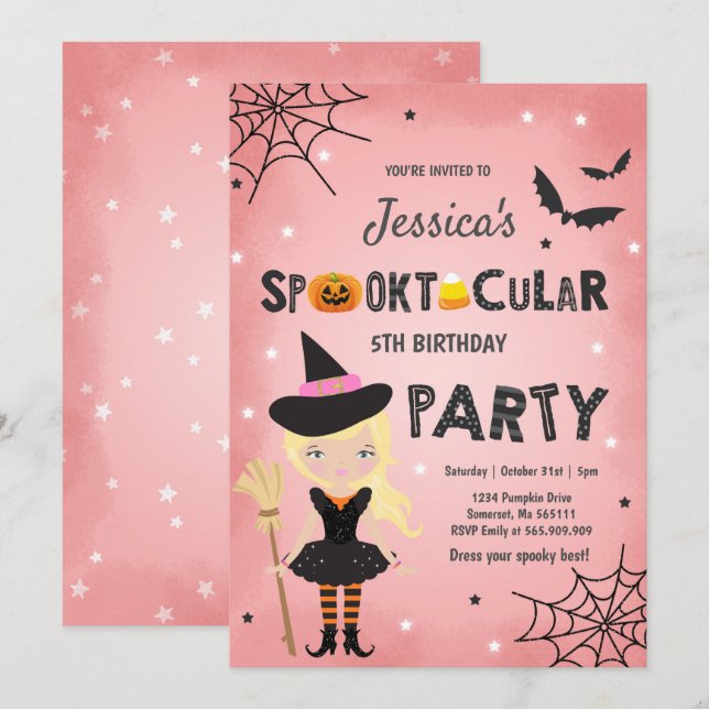 Parti de la sorcière Invitation d'Halloween (Devant / Derrière)