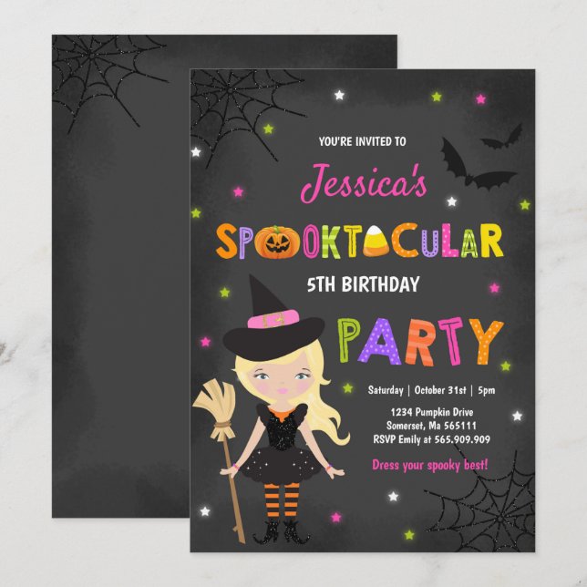 Parti de la sorcière Invitation d'Halloween (Devant / Derrière)
