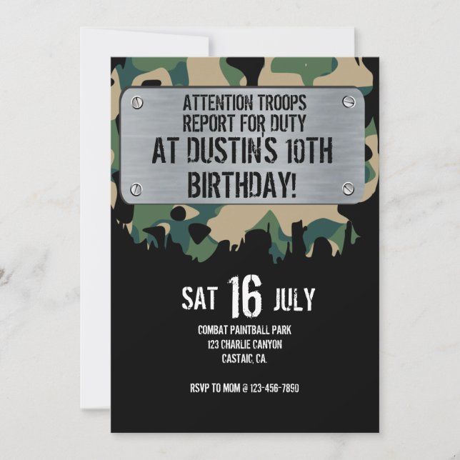 PARTI DE L'ARMÉE, Invitation d'anniversaire de l'a (Devant)
