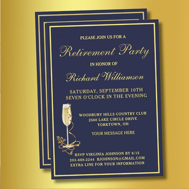 Parti de retraite Elégant Marine Gold Invitation (Créateur téléchargé)