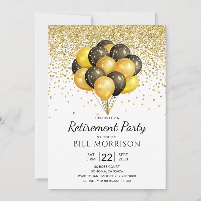 Parti de retraite Gold Noir sur invitation blanche (Devant)