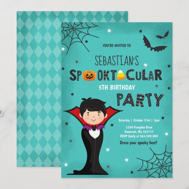 Parti d'Halloween Vampire, Invitation d'anniversai (Devant / Derrière)