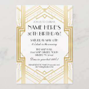 Parti Gatsby Invitation Art Déco d'anniversaire de