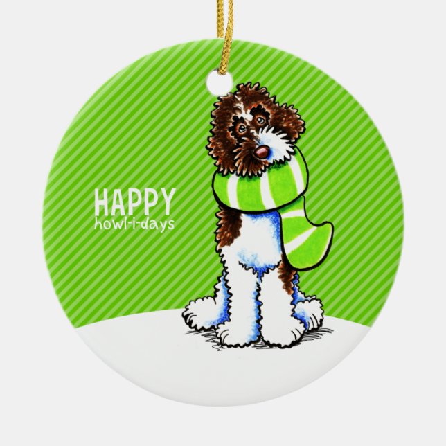 Parti Labradoodle Christmas Happy Howl-i-days Ceramic Ornament (Front)