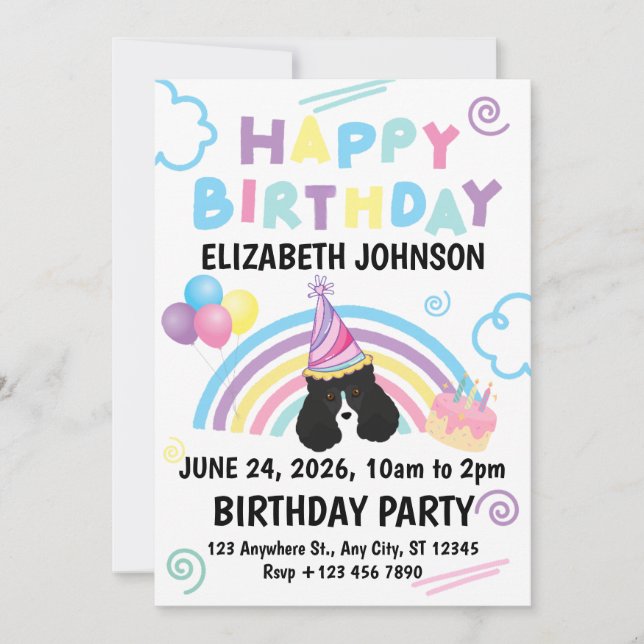 Parti Poodle Birthday Invitation in White (Front)