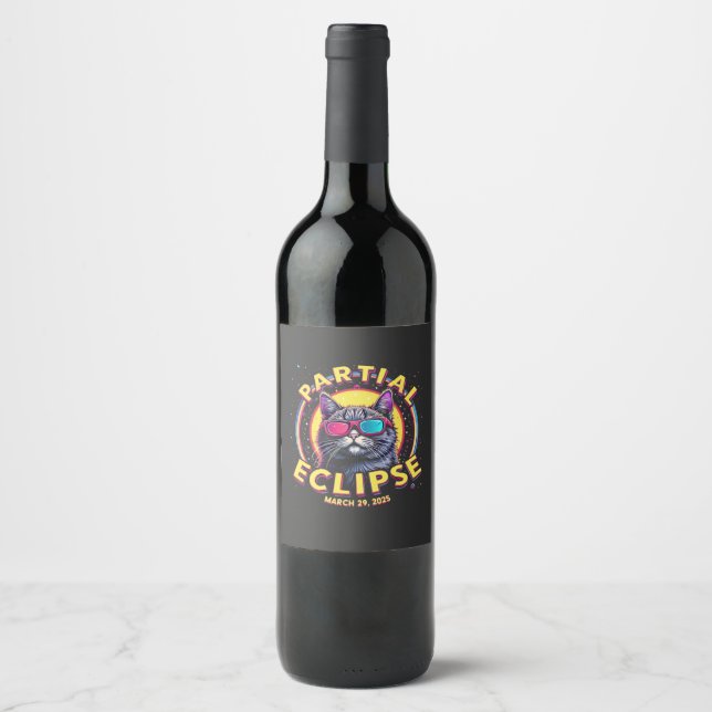 Partial Eclipse 2025 Cat Astronomy KItten Lovers Wine Label (Front)