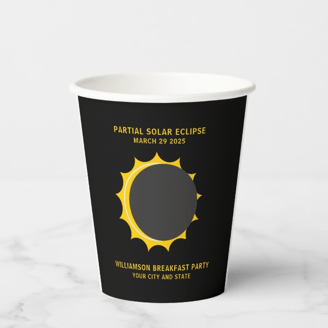 Partial Solar Eclipse March 2025 Personalized Paper Cups (Front)