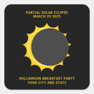 Partial Solar Eclipse March 2025 Personalized Square Sticker