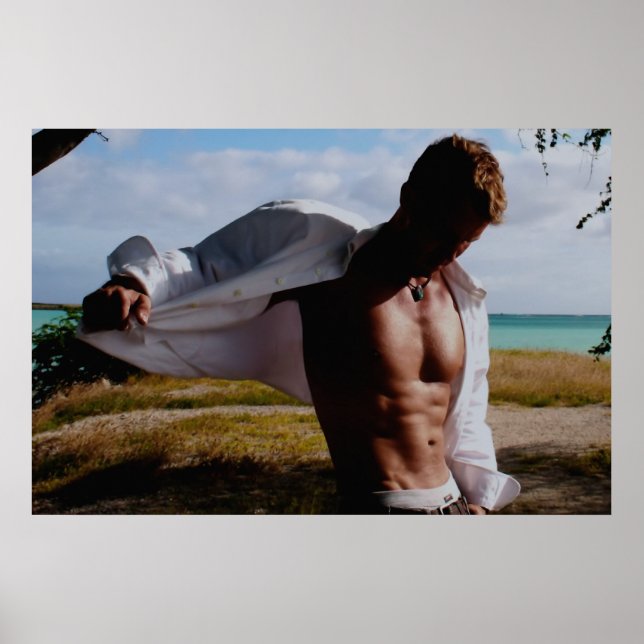 Partially Open Shirt on Beach Backdrop Poster (Front)